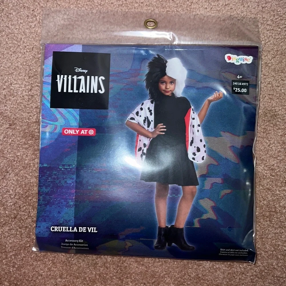 NWT Kids Cruella De Vil Halloween Costume Accessory Kit Wig & Stole - O/S